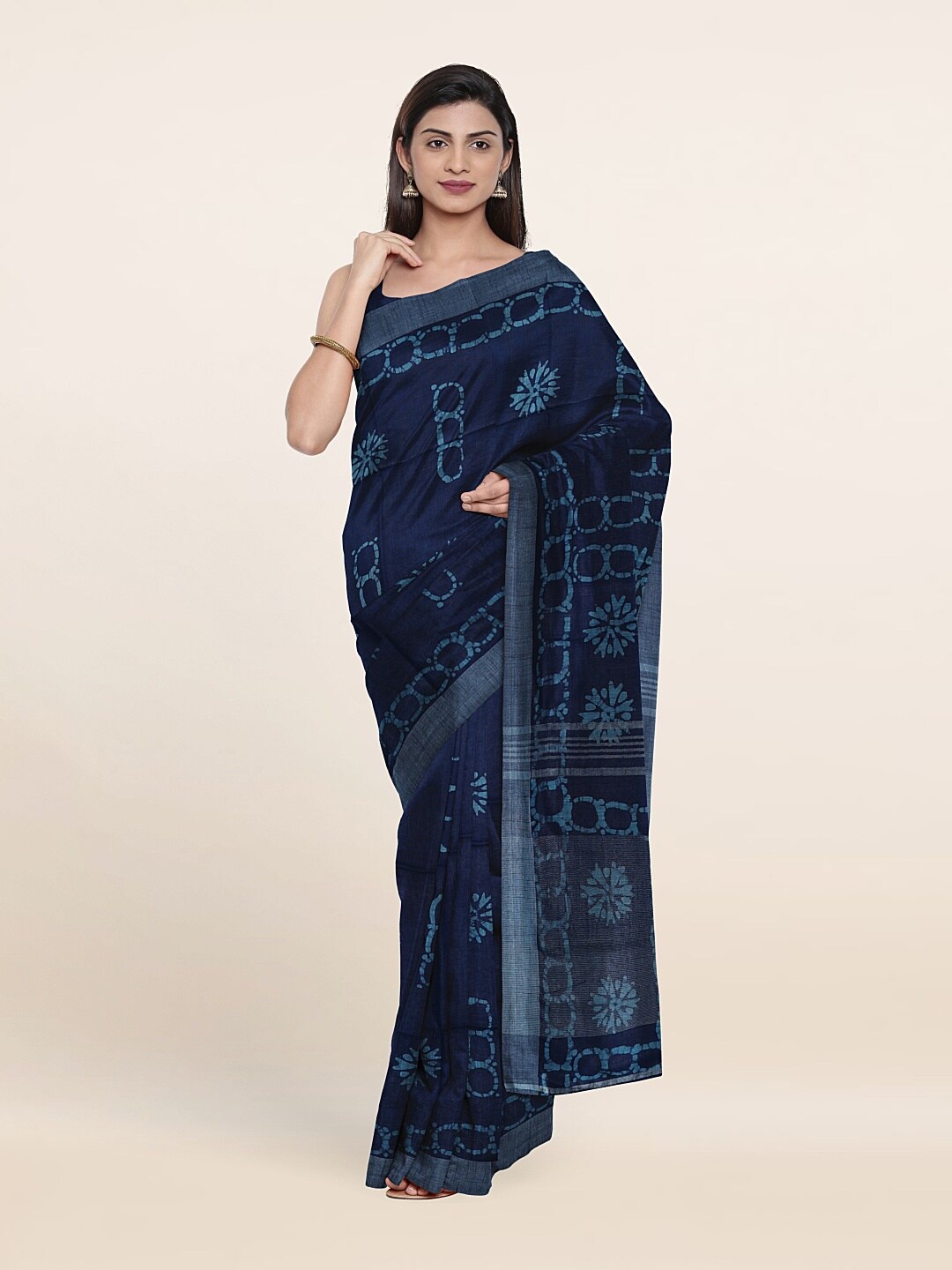 

Pothys Blue Batik Print Jute Cotton Saree