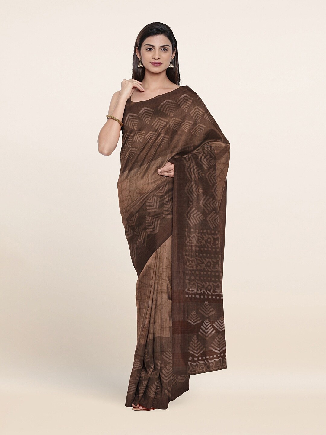 

Pothys Brown Batik Print Jute Cotton Saree