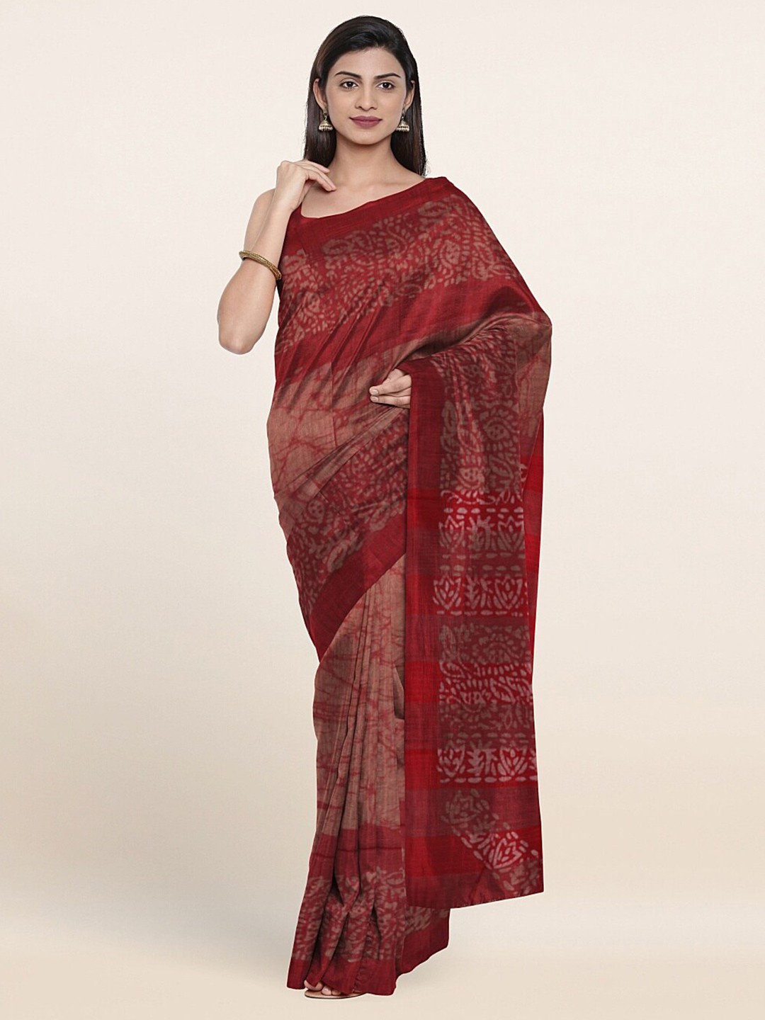 

Pothys Pink Batik Jute Cotton Saree