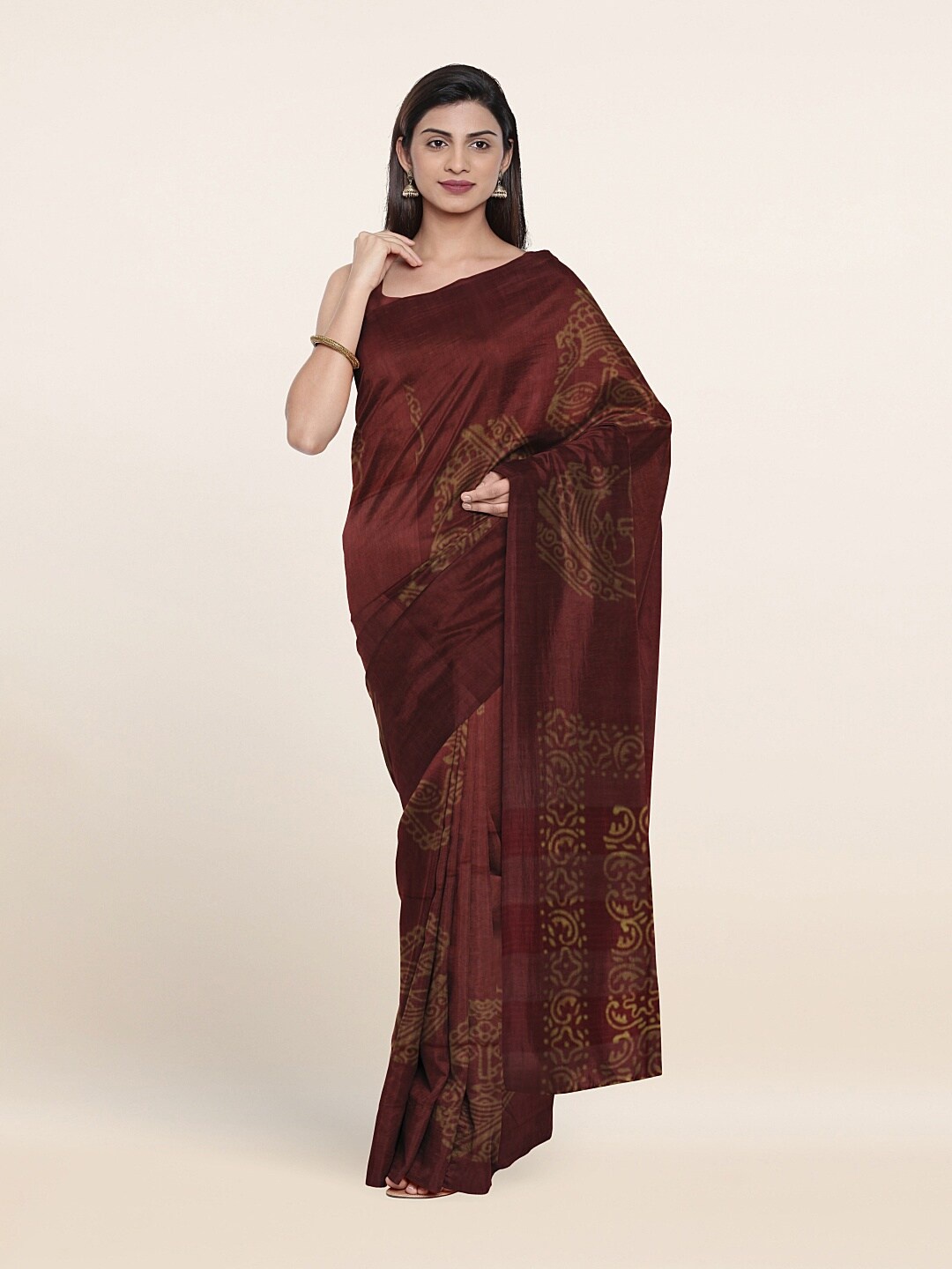 

Pothys Maroon & Yellow Ethnic Motifs Jute Cotton Saree