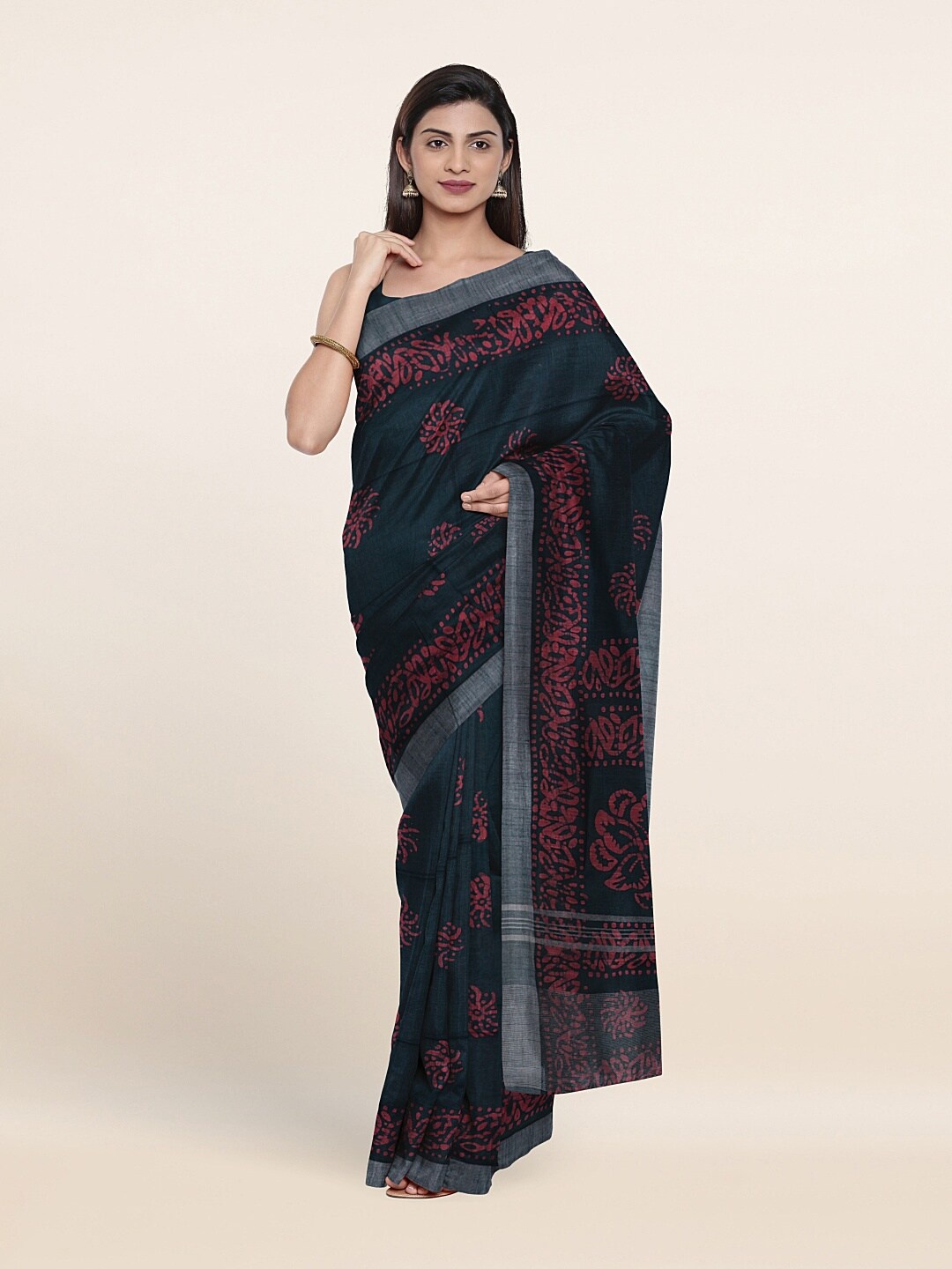 

Pothys Green & Pink Jute Cotton Saree