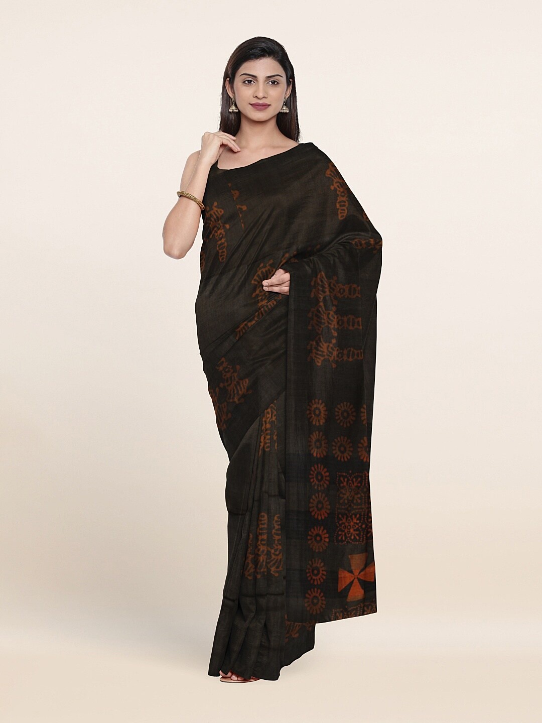 

Pothys Green & Orange Ethnic Motifs Jute Cotton Saree