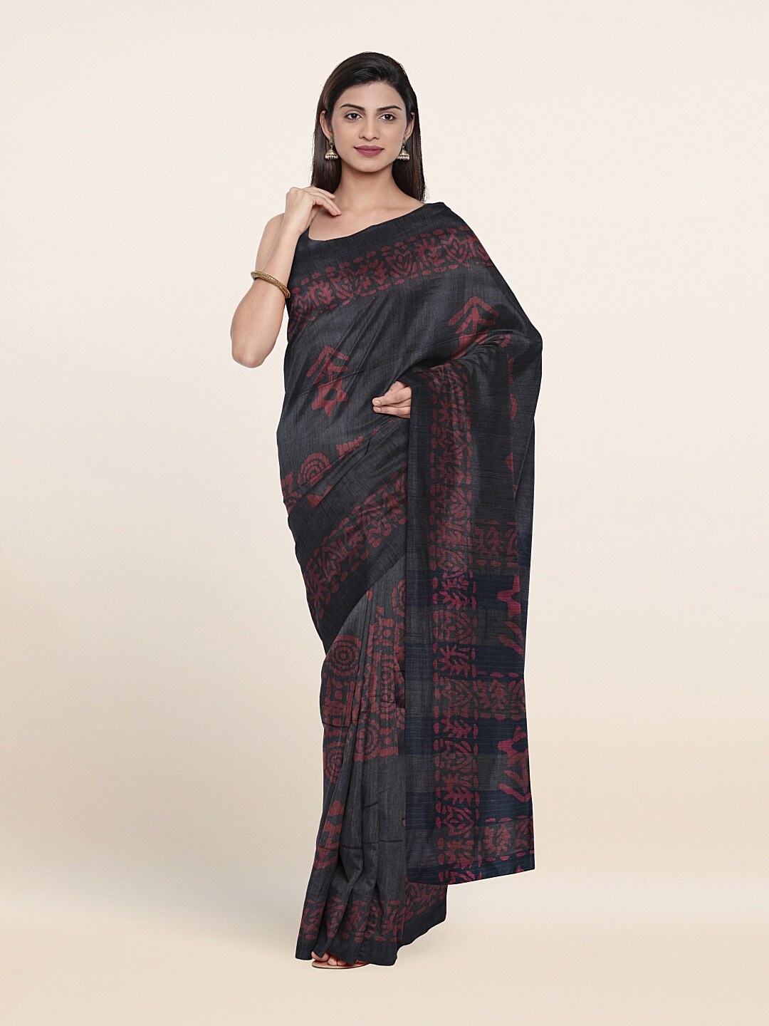 

Pothys Grey & Pink Ethnic Motifs Jute Cotton Saree