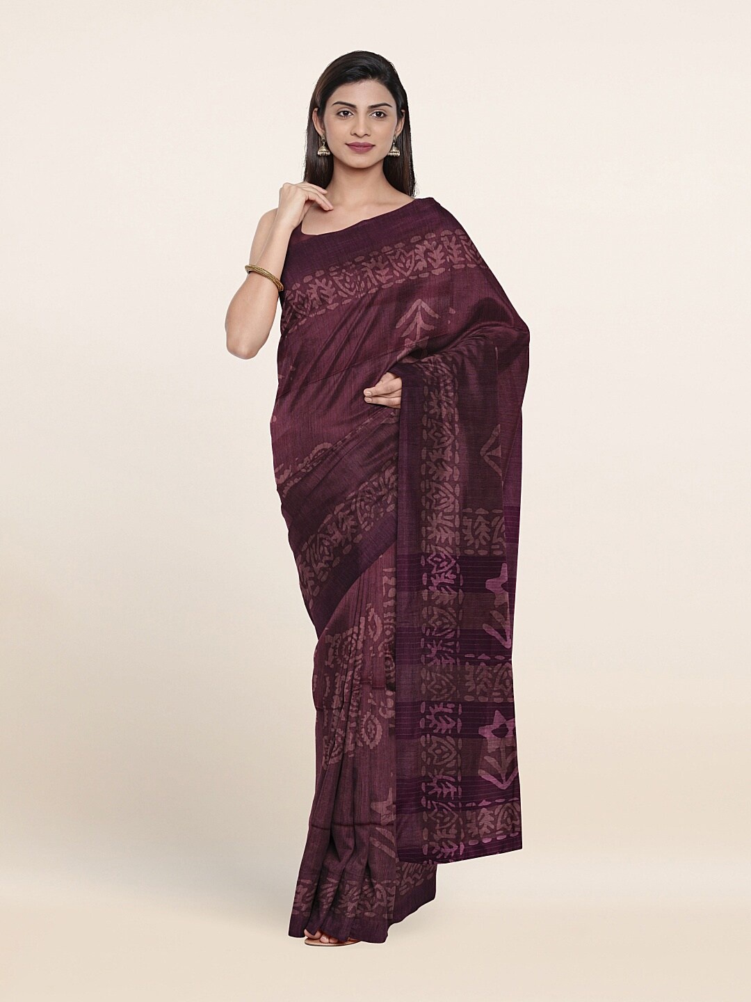 

Pothys Purple Batik Jute Cotton Saree