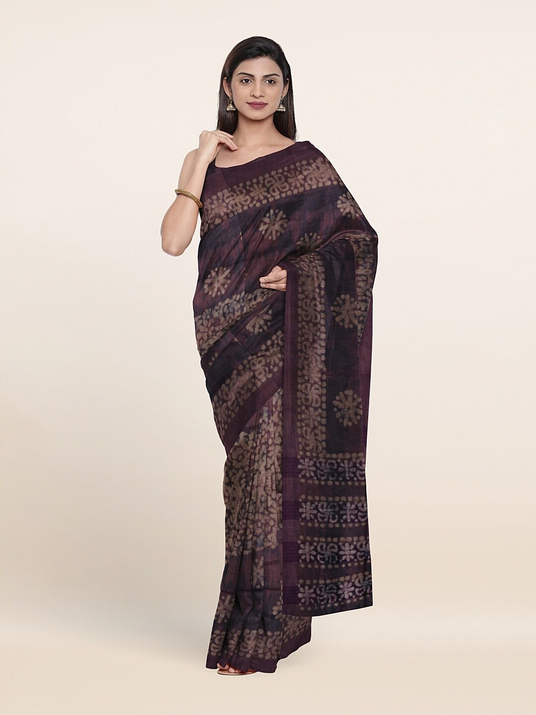 

Pothys Violet & Beige Ethnic Motifs Jute Cotton Saree