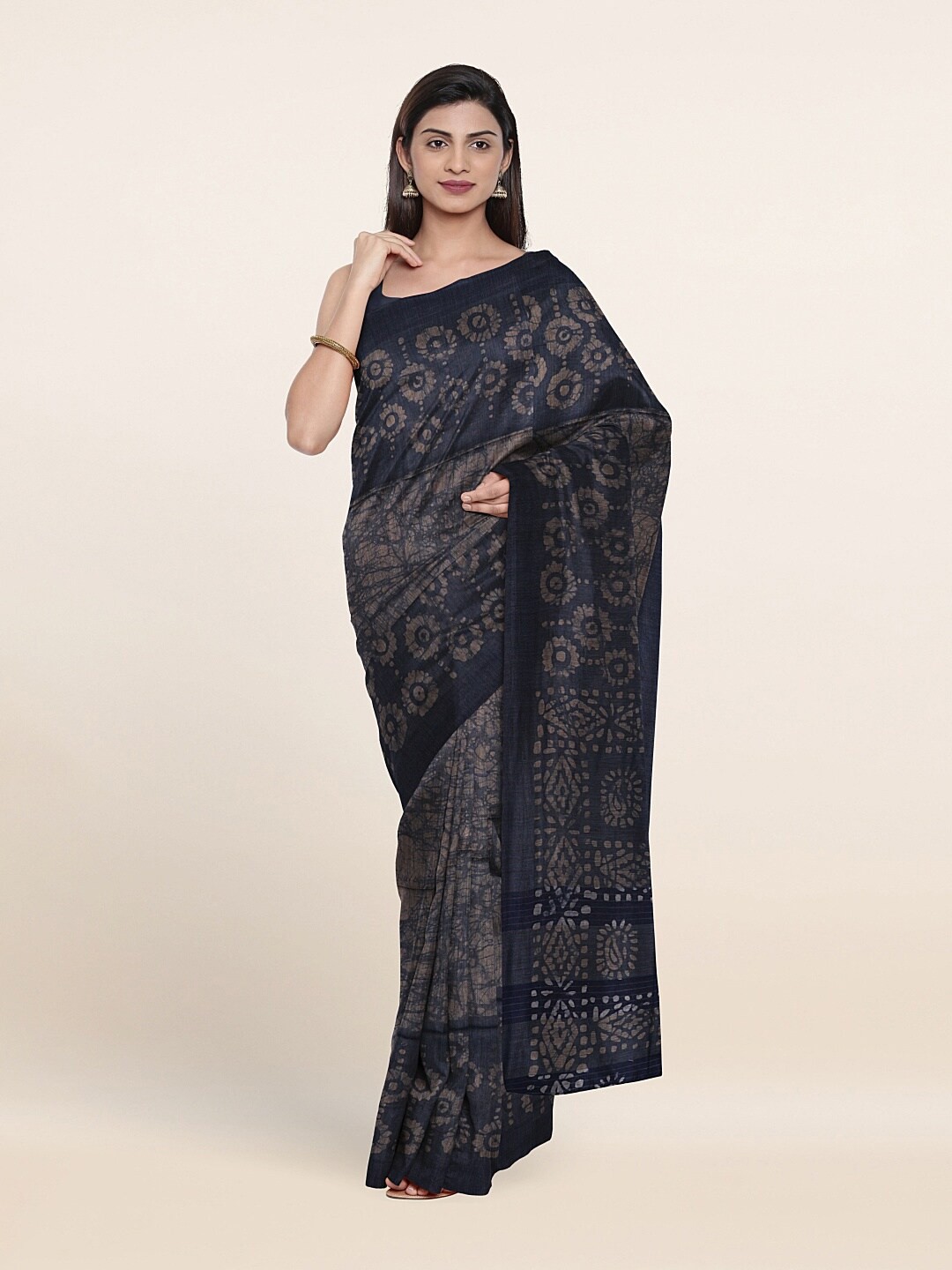 

Pothys Blue & Grey Batik Jute Cotton Saree