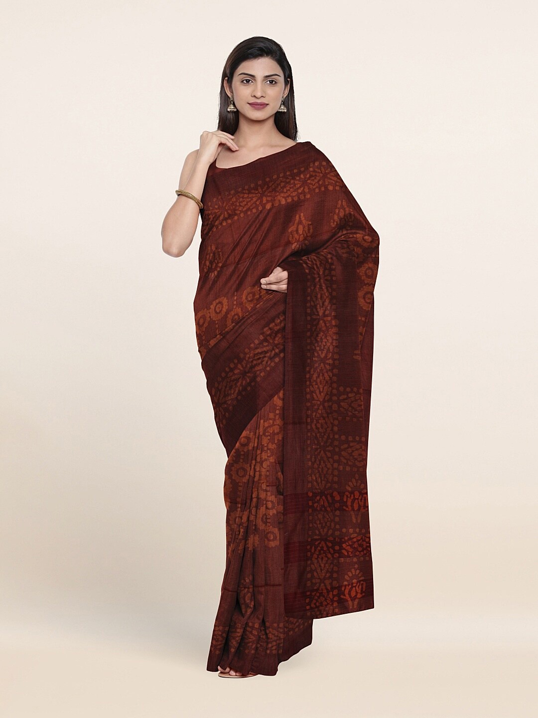 

Pothys Maroon Floral Jute Cotton Saree