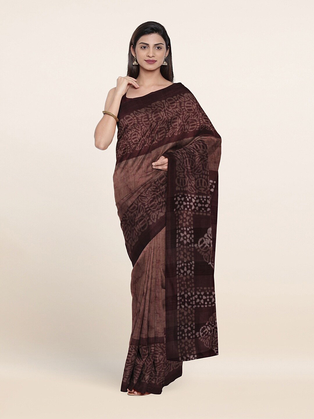 

Pothys Purple & White Batik Jute Cotton Saree