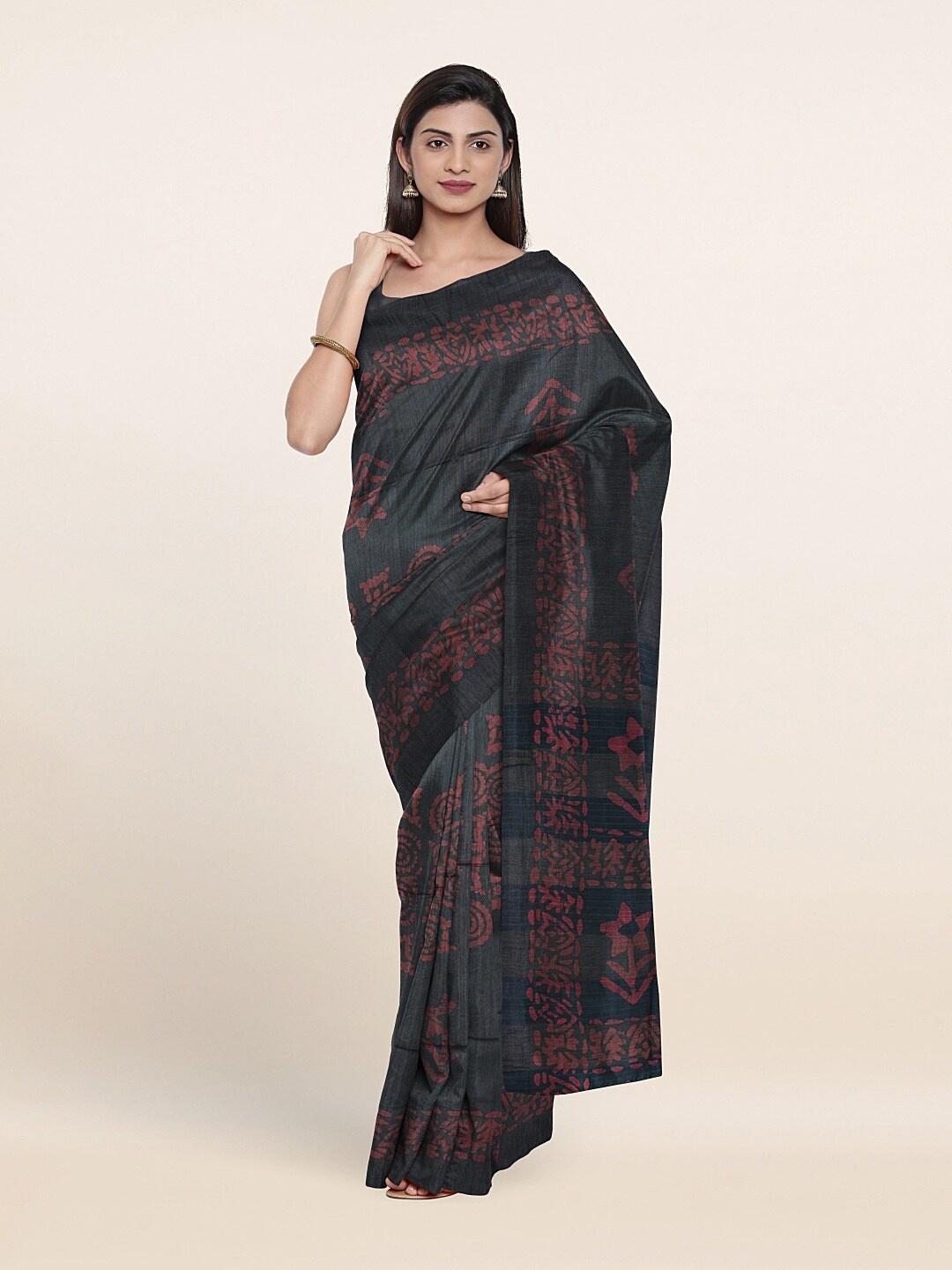 

Pothys Grey & Pink Ethnic Motifs Jute Cotton Saree