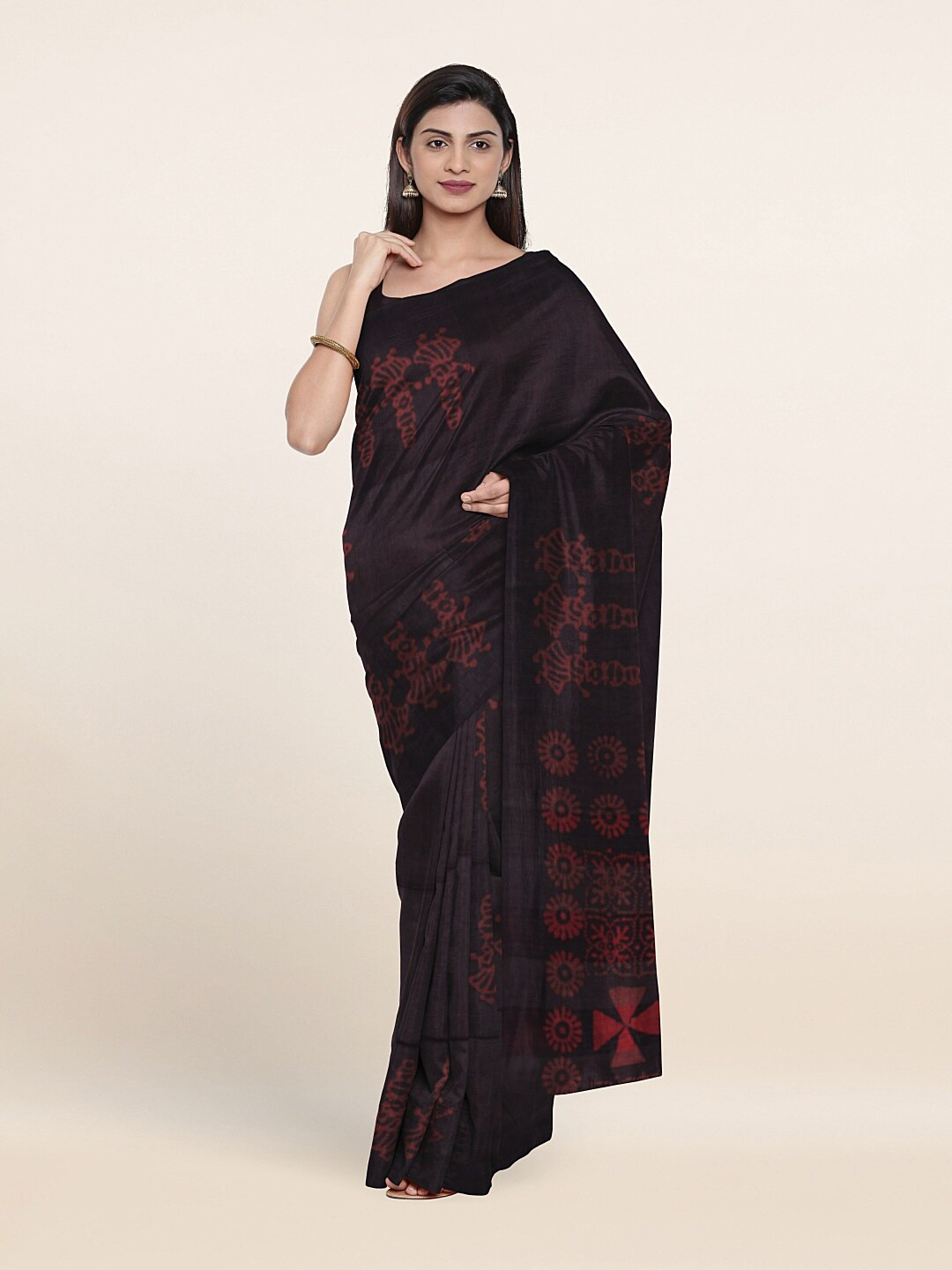 

Pothys Purple & Red Floral Jute Cotton Saree