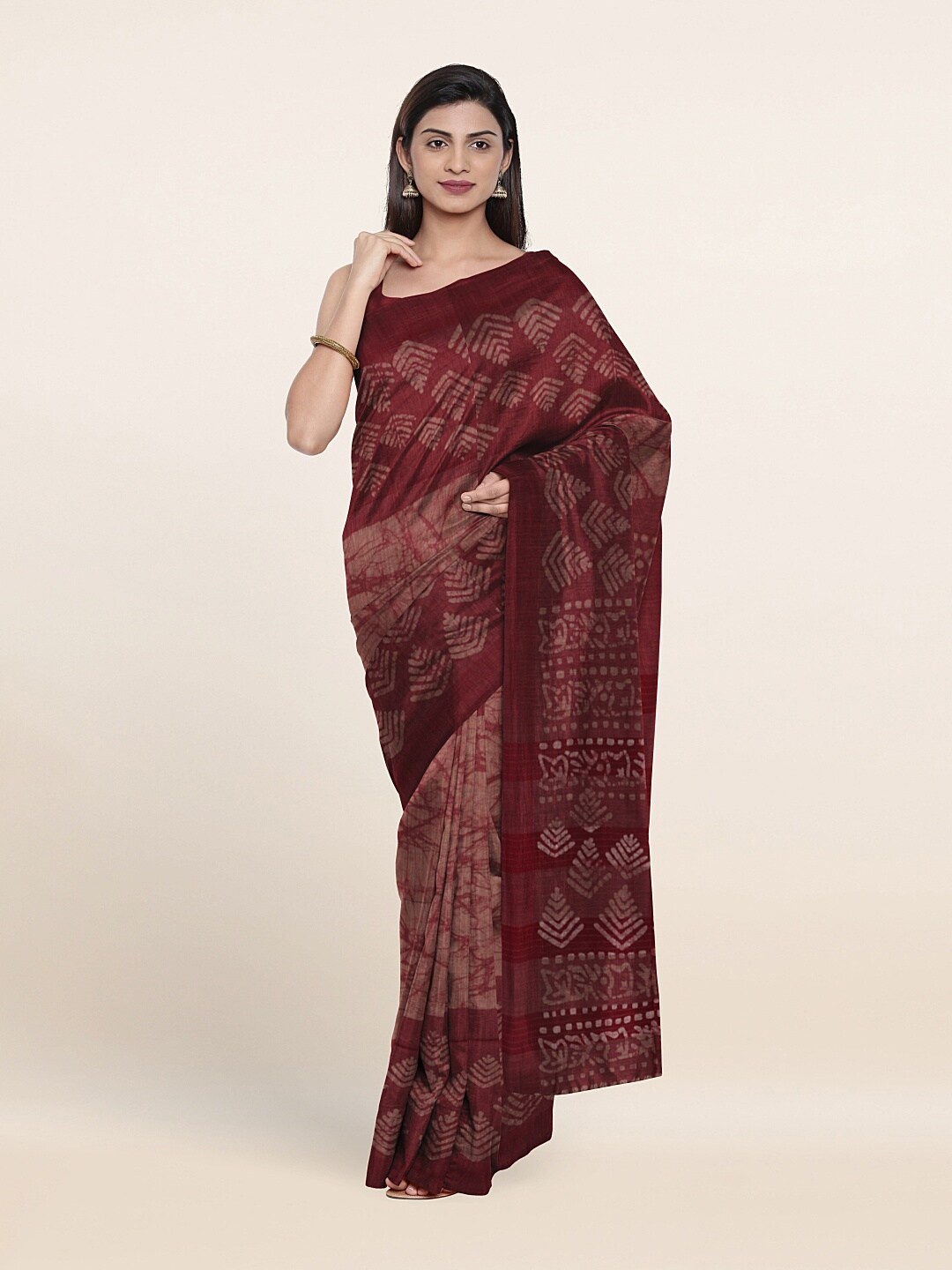 

Pothys Maroon & Beige Jute Cotton Saree