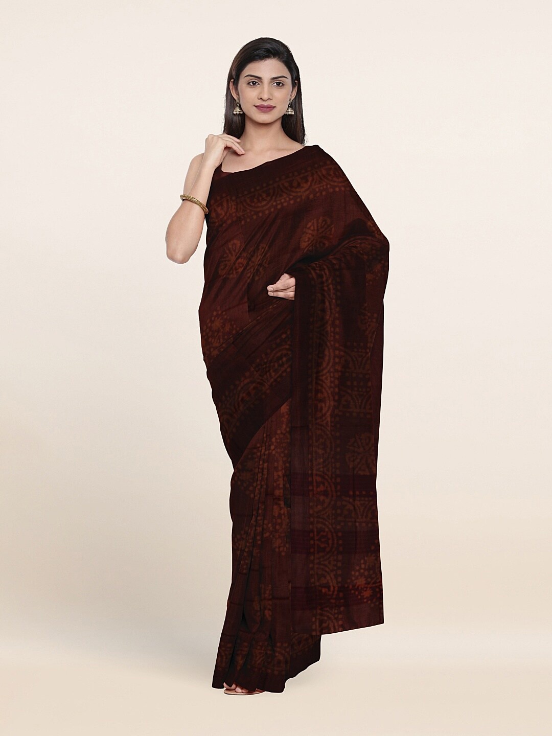 

Pothys Maroon Batik Jute Cotton Saree