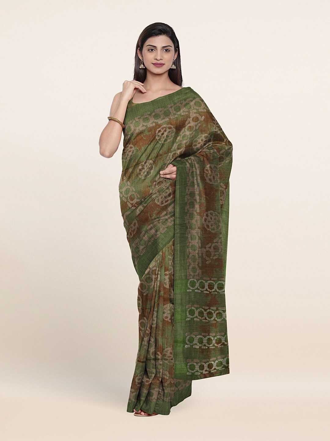 

Pothys Green Floral Jute Cotton Saree
