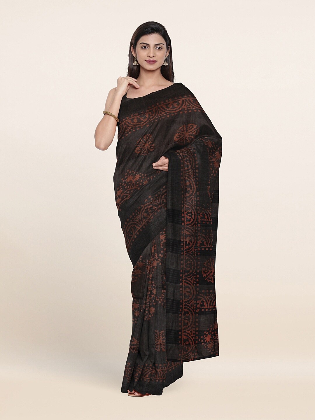 

Pothys Brown & Pink Batik Jute Cotton Saree