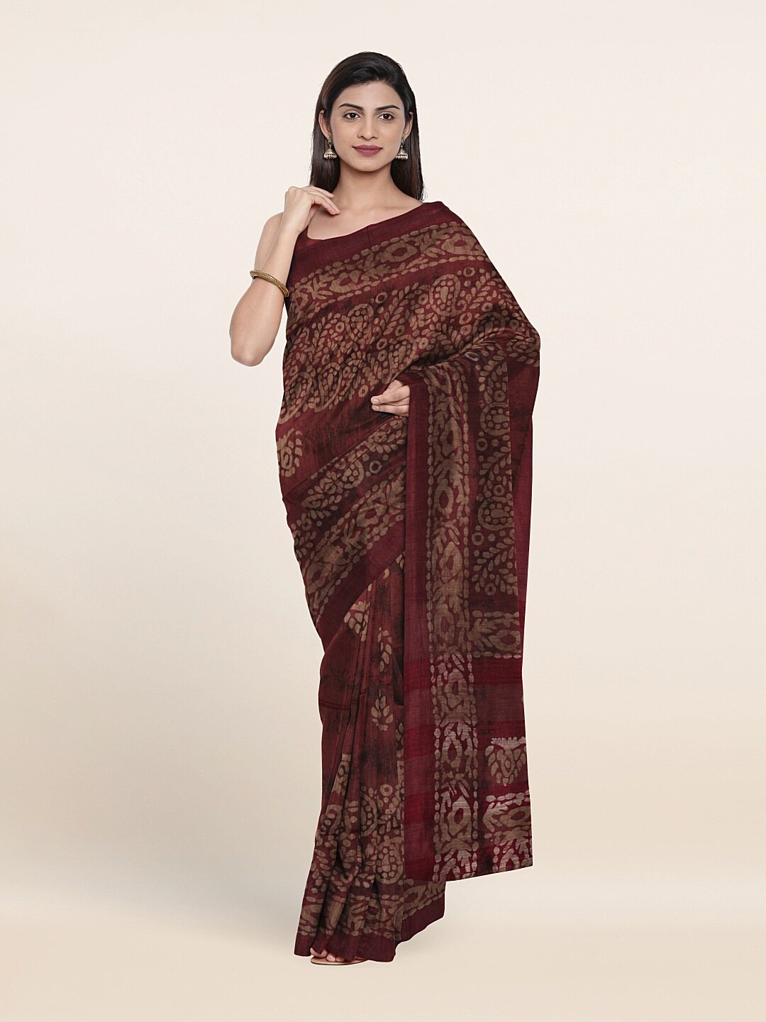 

Pothys Rust & Brown Paisley Jute Cotton Saree