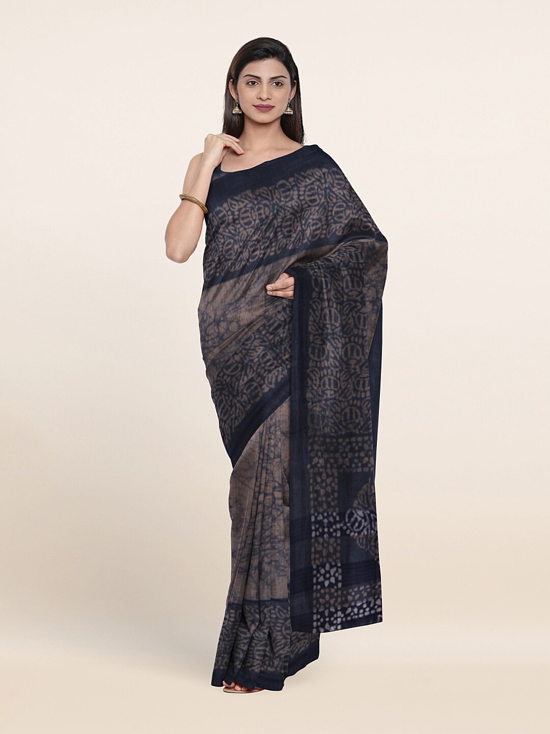 

Pothys Blue & Brown Jute Cotton Saree