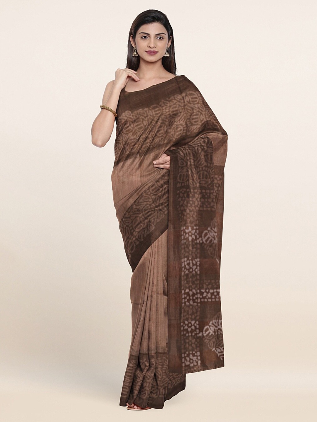 

Pothys Brown Batik Jute Cotton Saree