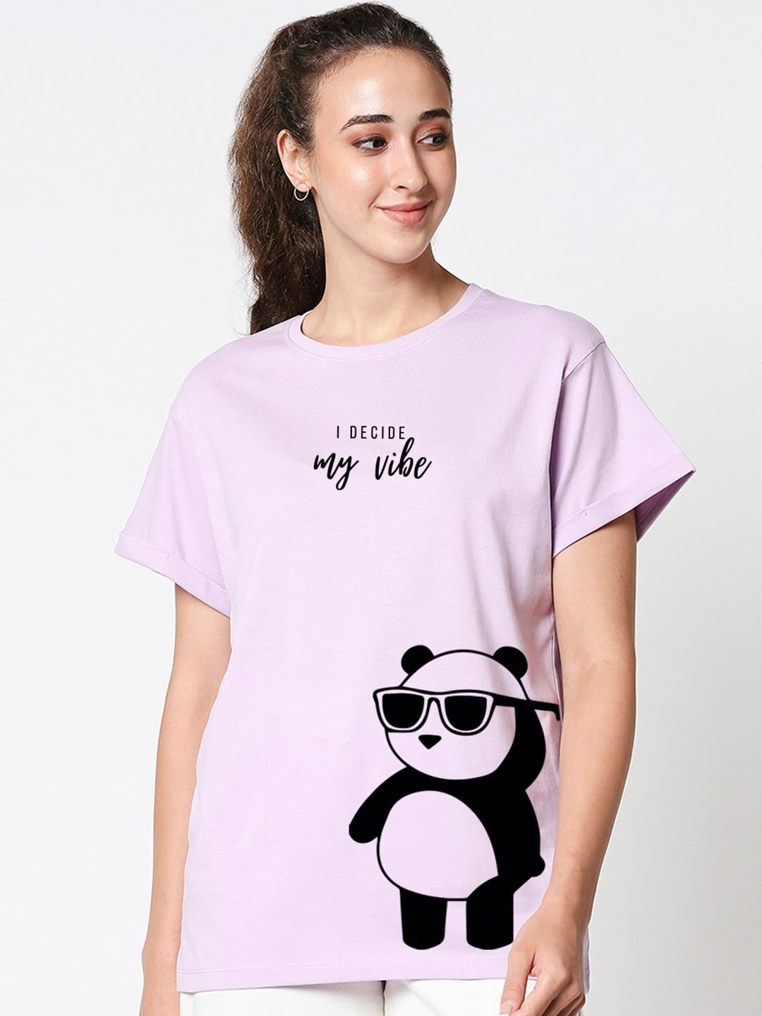 

Bewakoof Women Lavender & Black Printed T-shirt