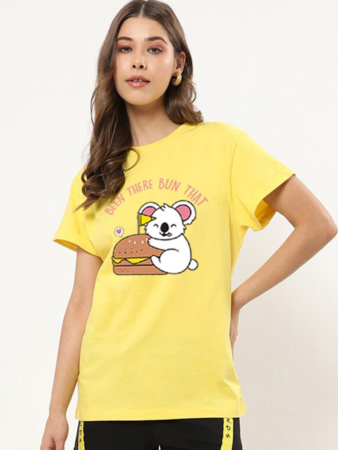 

Bewakoof Women Yellow Printed Cotton T-shirt