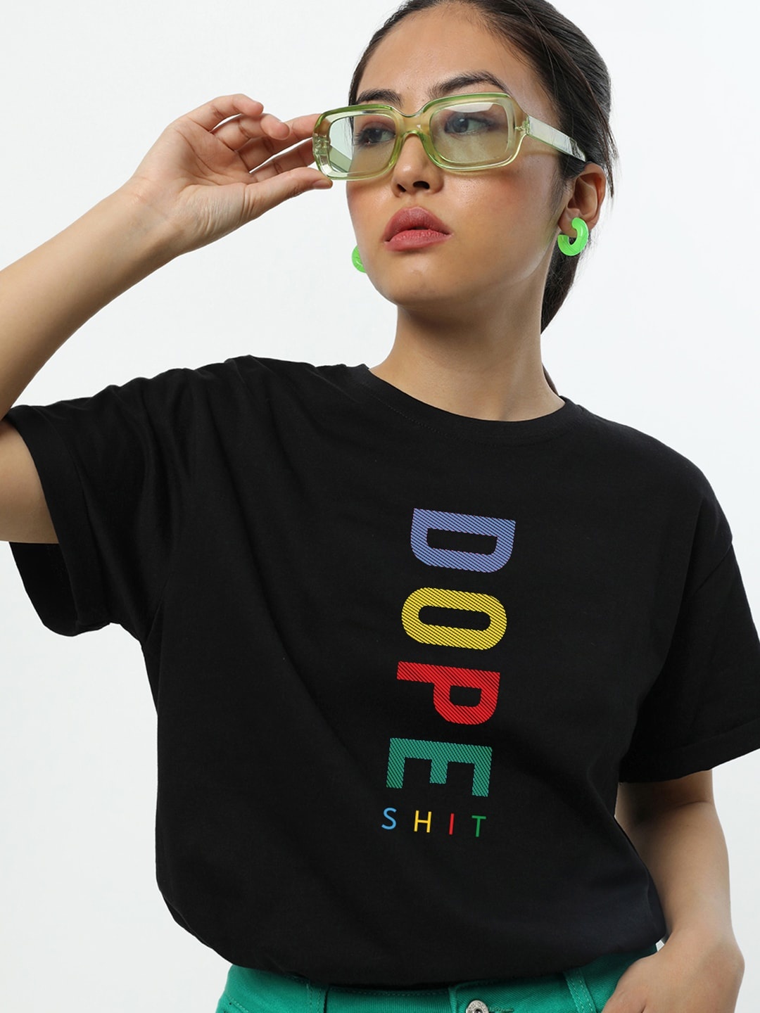 

Bewakoof Dope Shit Typography Boyfriend T-shirt, Black