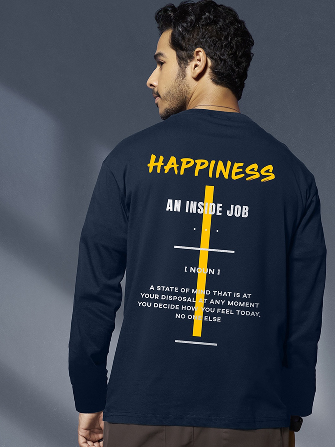 

Bewakoof Men Blue Happy State Printed Cotton T-shirt