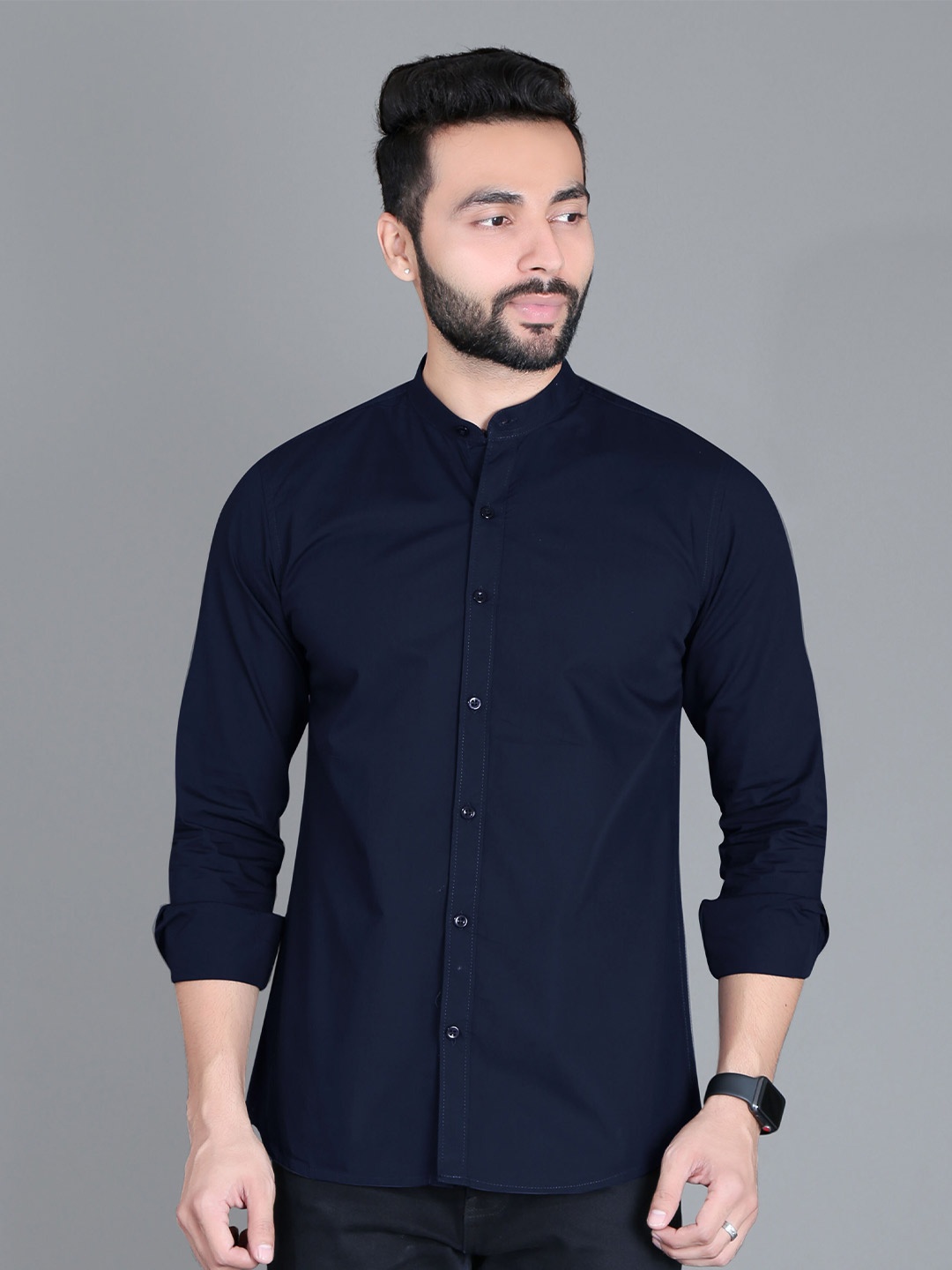 

5TH ANFOLD Men Navy Blue Slim Fit Casual Shirt