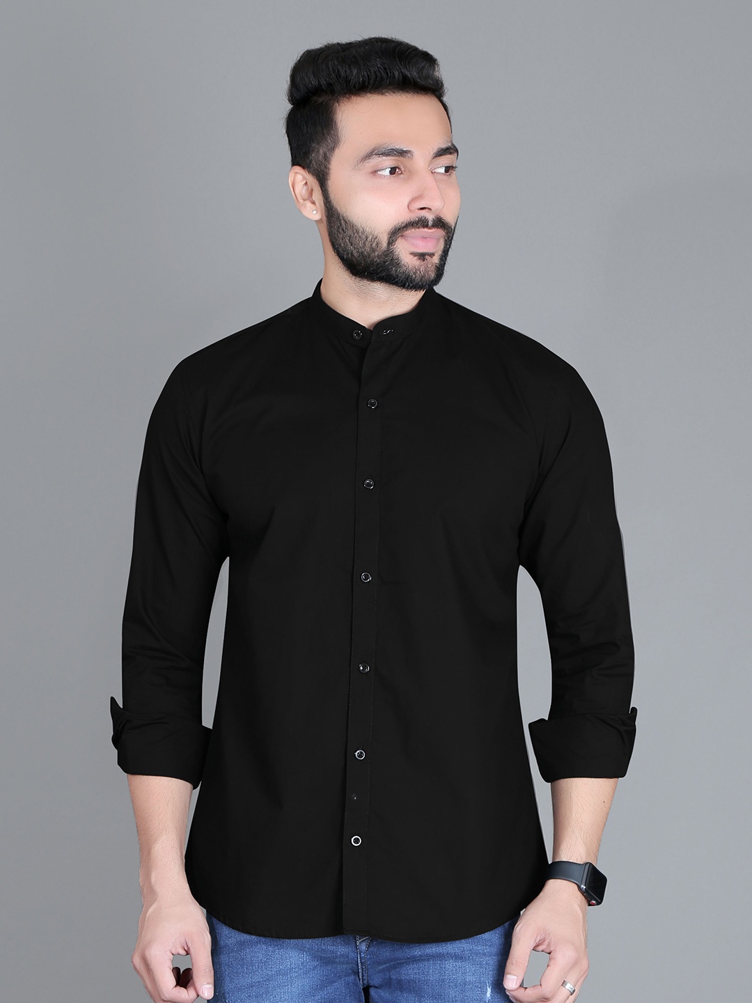 

5TH ANFOLD Men Black Slim Fit Pure Cotton Casual Shirt
