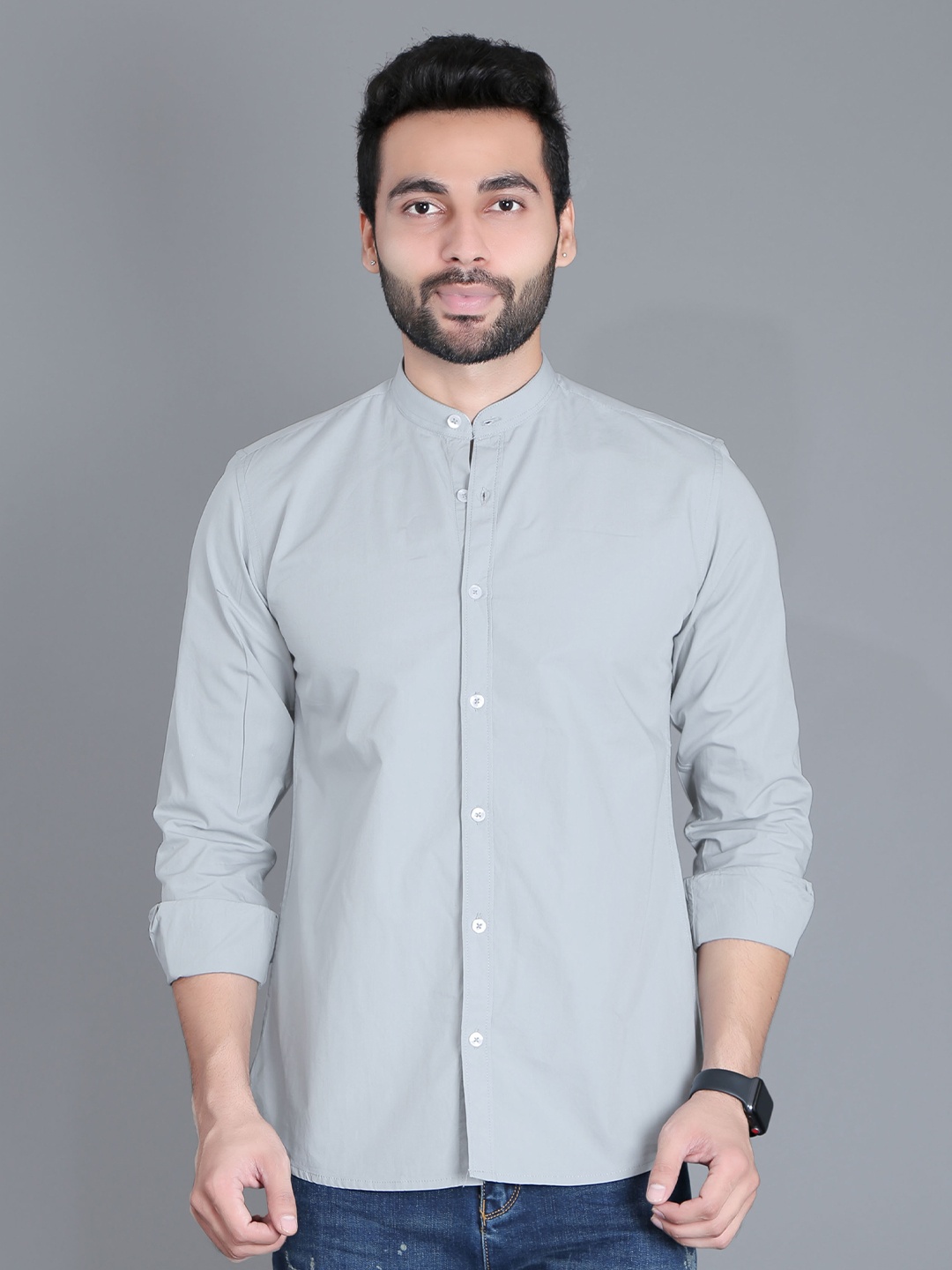 

5TH ANFOLD Men Grey Slim Fit Pure Cotton Casual Shirt