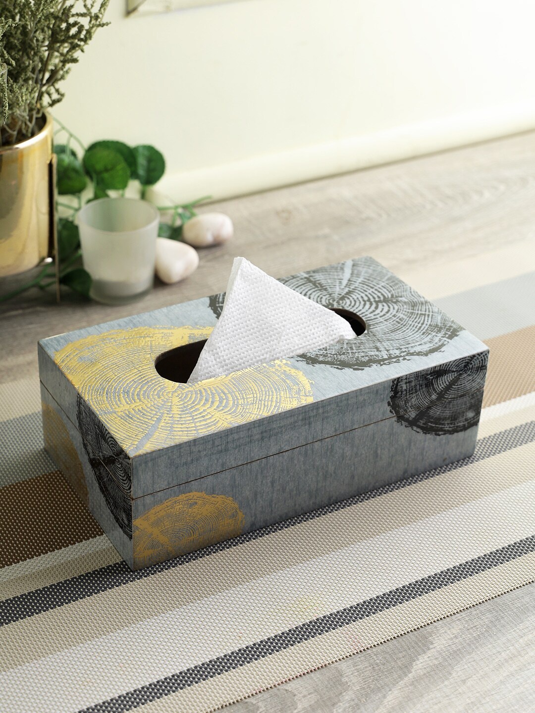 

eyda Grey Coloured Digital Printed MDF Tissue Box