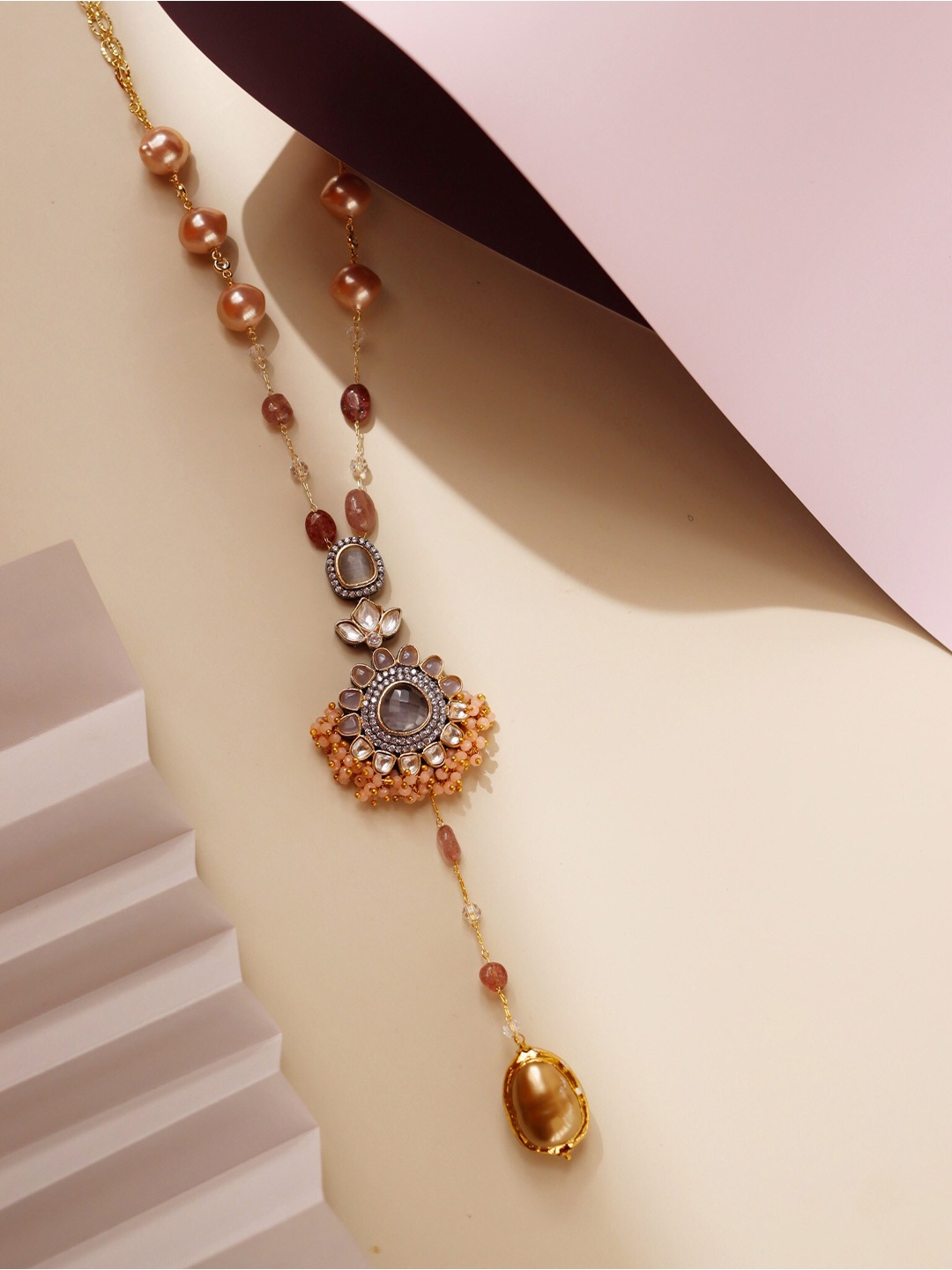

CURIO COTTAGE Gold-Plated & White Stone Studded Long Necklace
