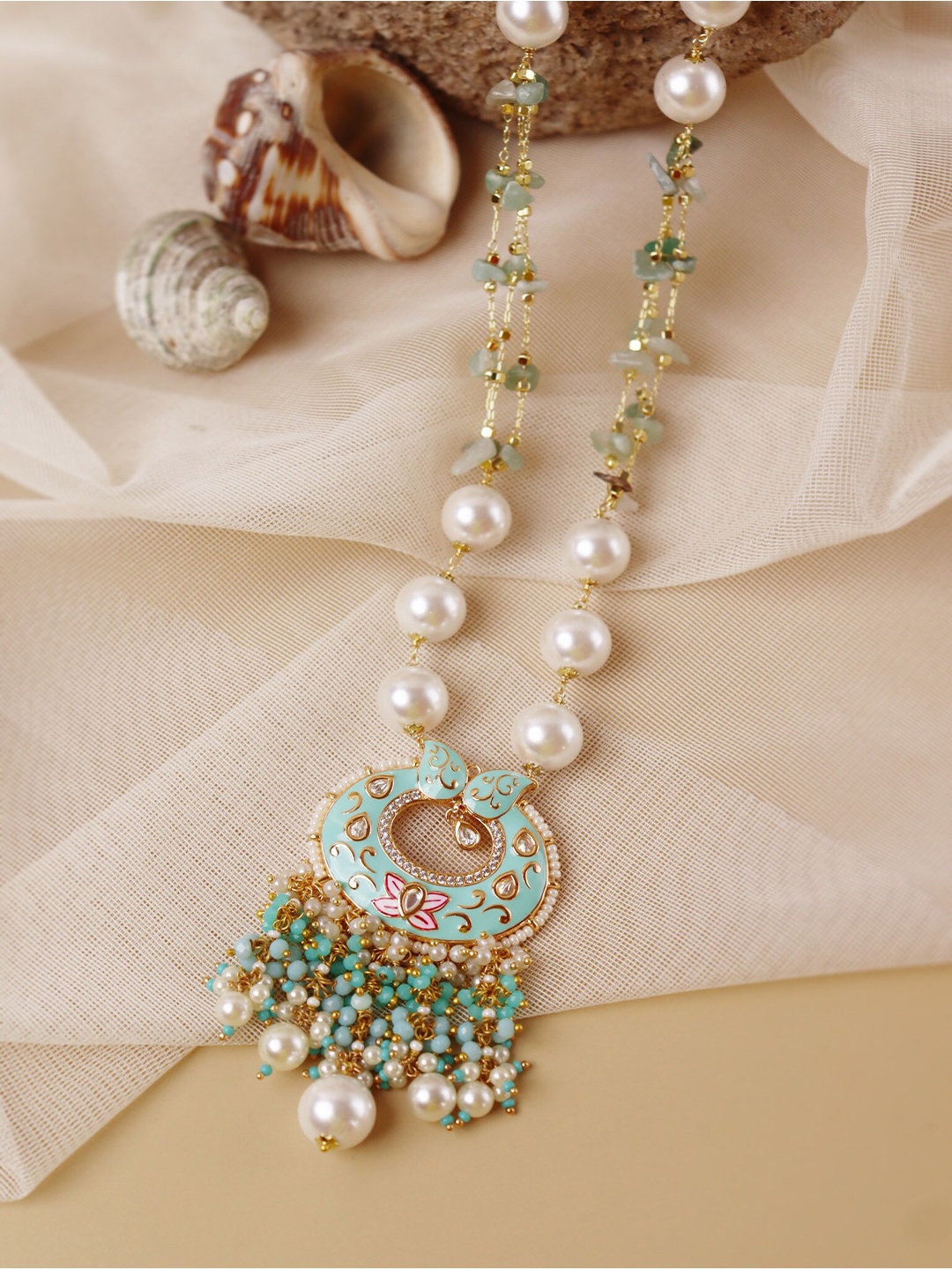 

CURIO COTTAGE Gold-Toned & Blue Enameled Necklace