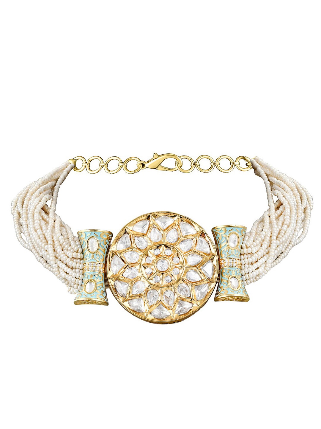 

CURIO COTTAGE Blue & Gold-Toned Gold-Plated Choker Necklace