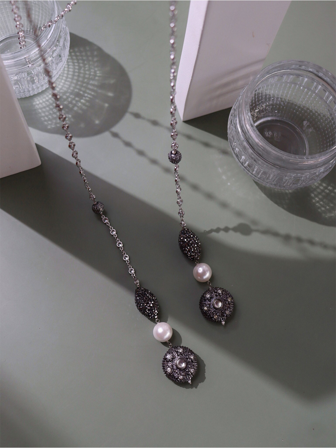 

CURIO COTTAGE Black & White Rhodium-Plated Necklace