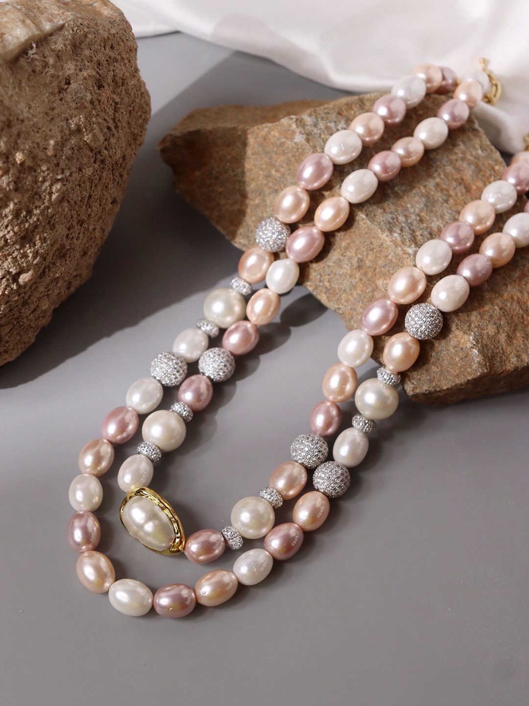 

CURIO COTTAGE White & Peach-Coloured Gold-Plated Handcrafted Necklace