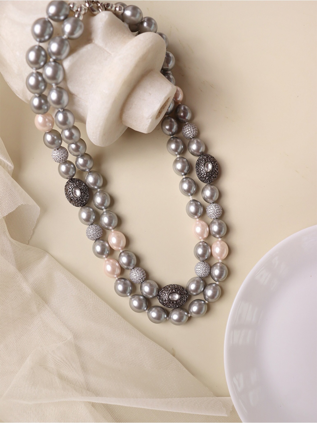 

CURIO COTTAGE Grey & Silver-Toned Rhodium-Plated Necklace