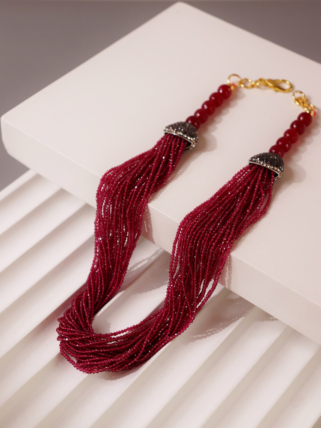 

CURIO COTTAGE Red & Grey Gold-Plated Handcrafted Necklace