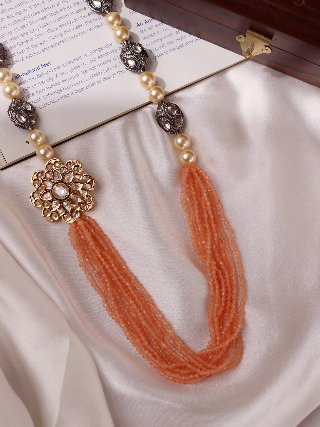 

CURIO COTTAGE Gold-Toned & Peach-Coloured Gold-Plated Necklace