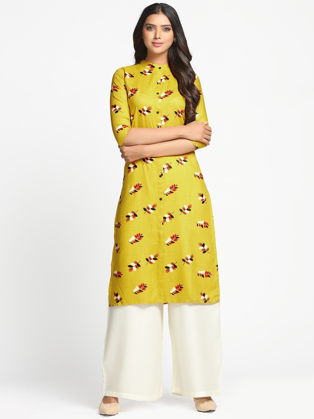 MIMOSA Women Yellow Quirky Printed Straight Kurta