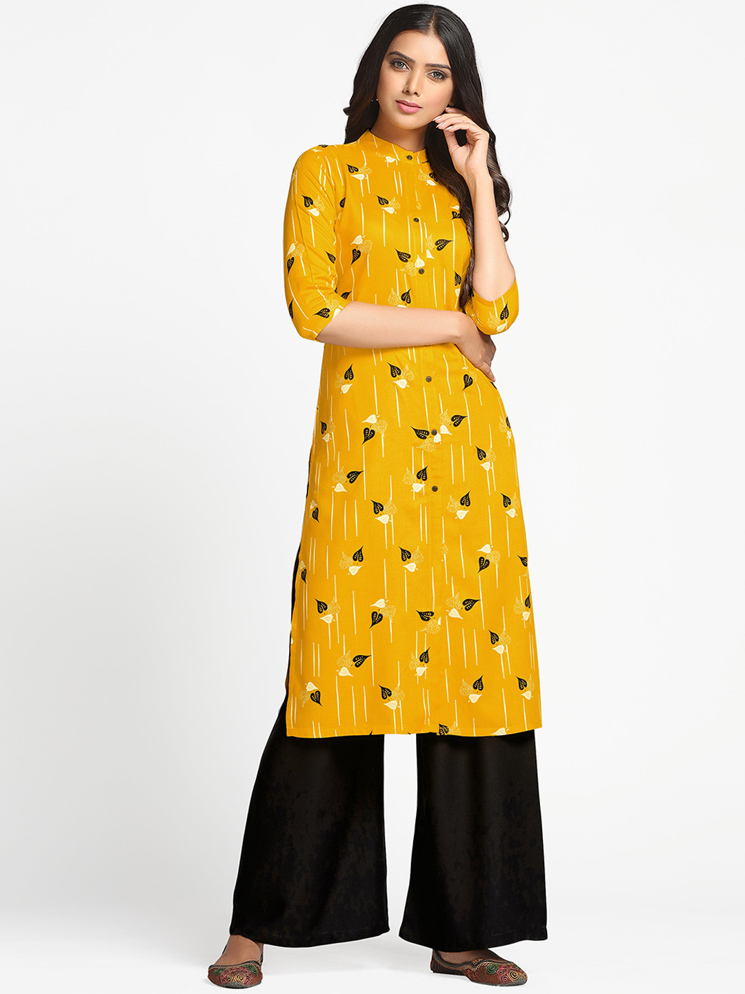 

MIMOSA Women Mustard Yellow Quirky Printed Straight Kurta