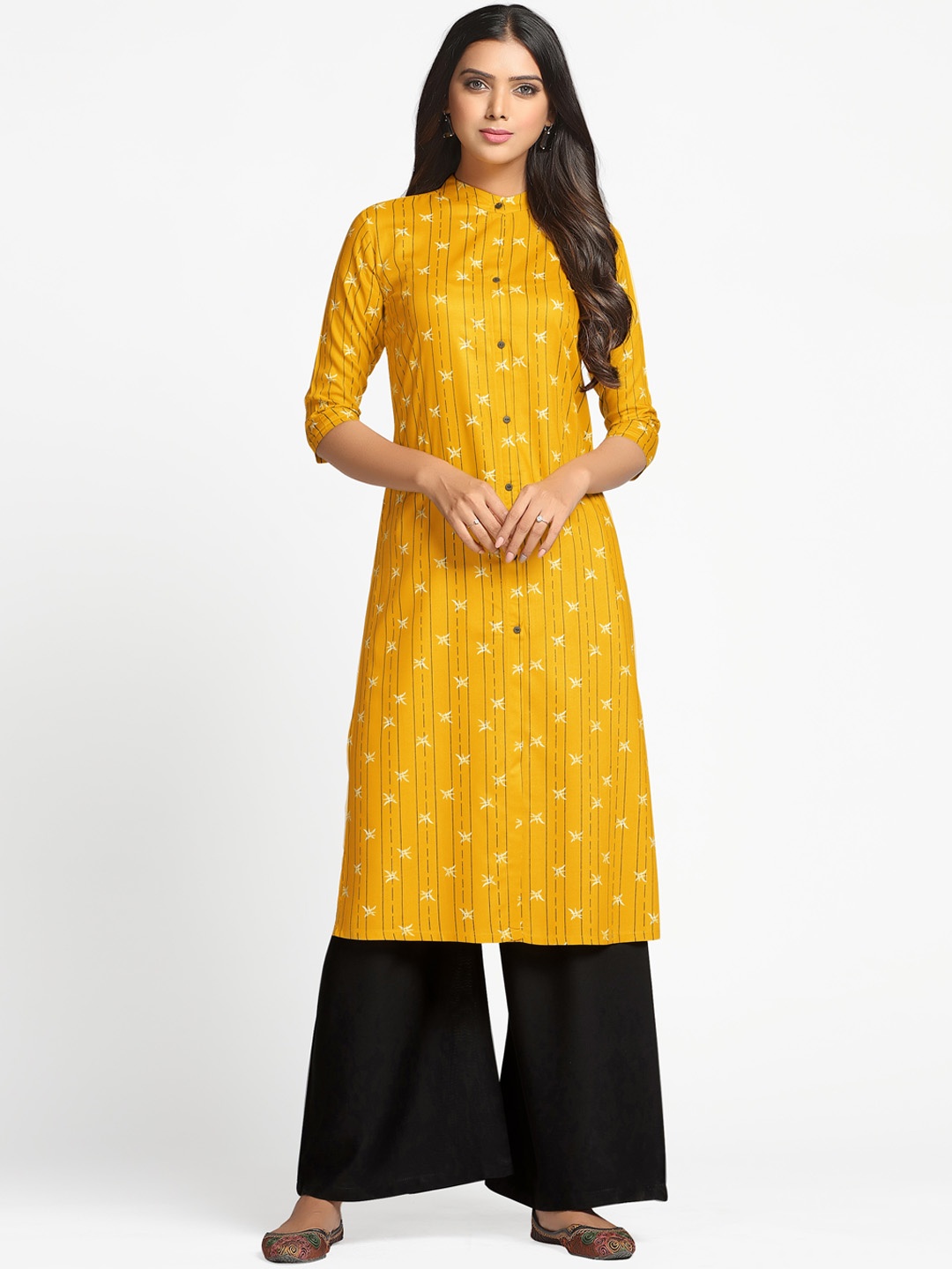

MIMOSA Women Mustard Yellow & White Printed Kurta