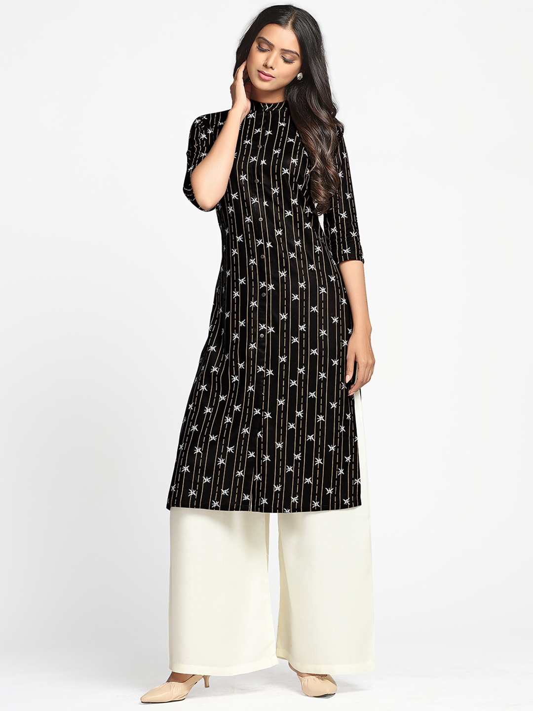 

MIMOSA Women Black Quirky Printed Straight Kurta