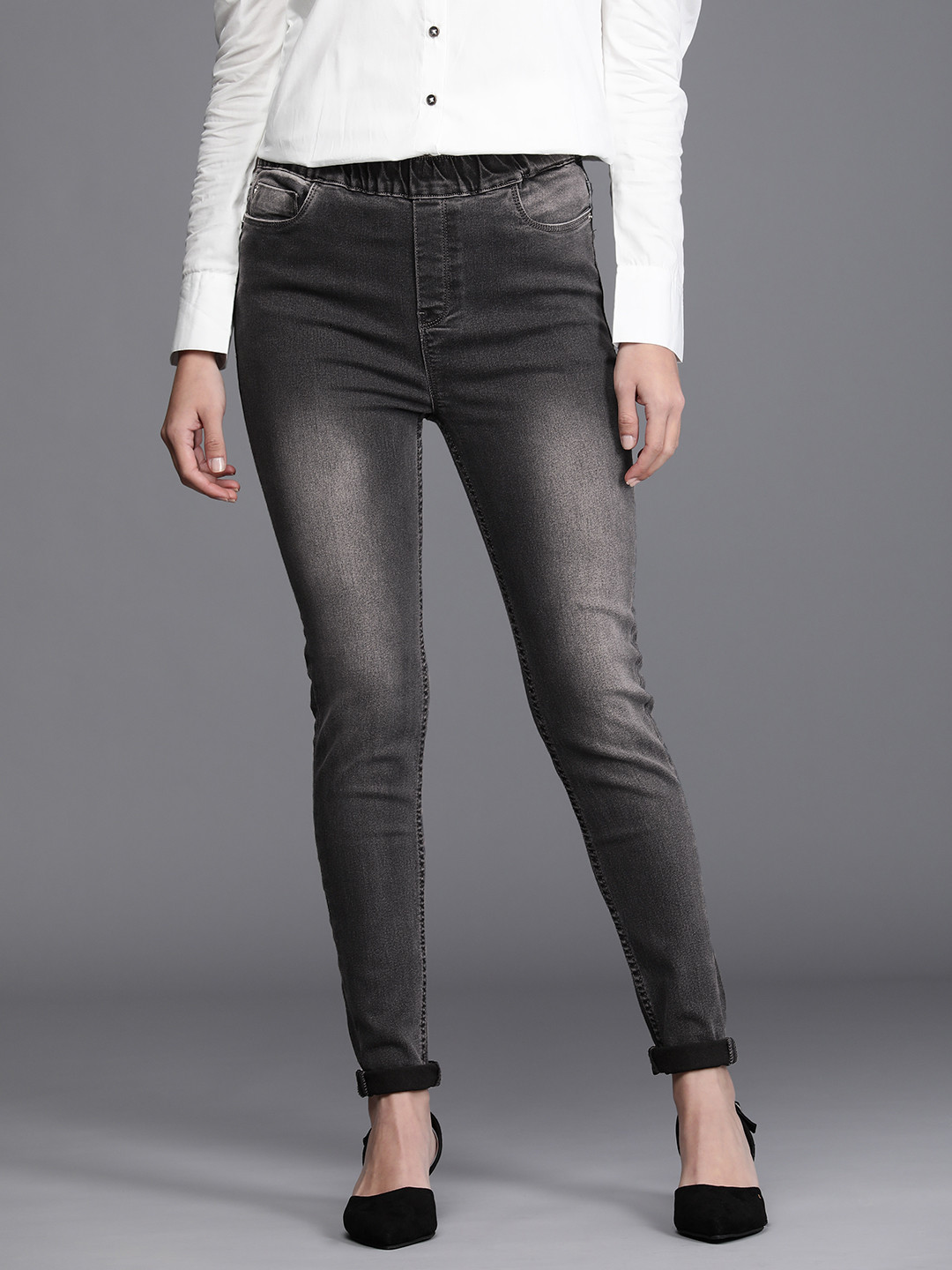 

Allen Solly Woman Women Black Skinny Fit High-Rise Heavy Fade Stretchable Jeans