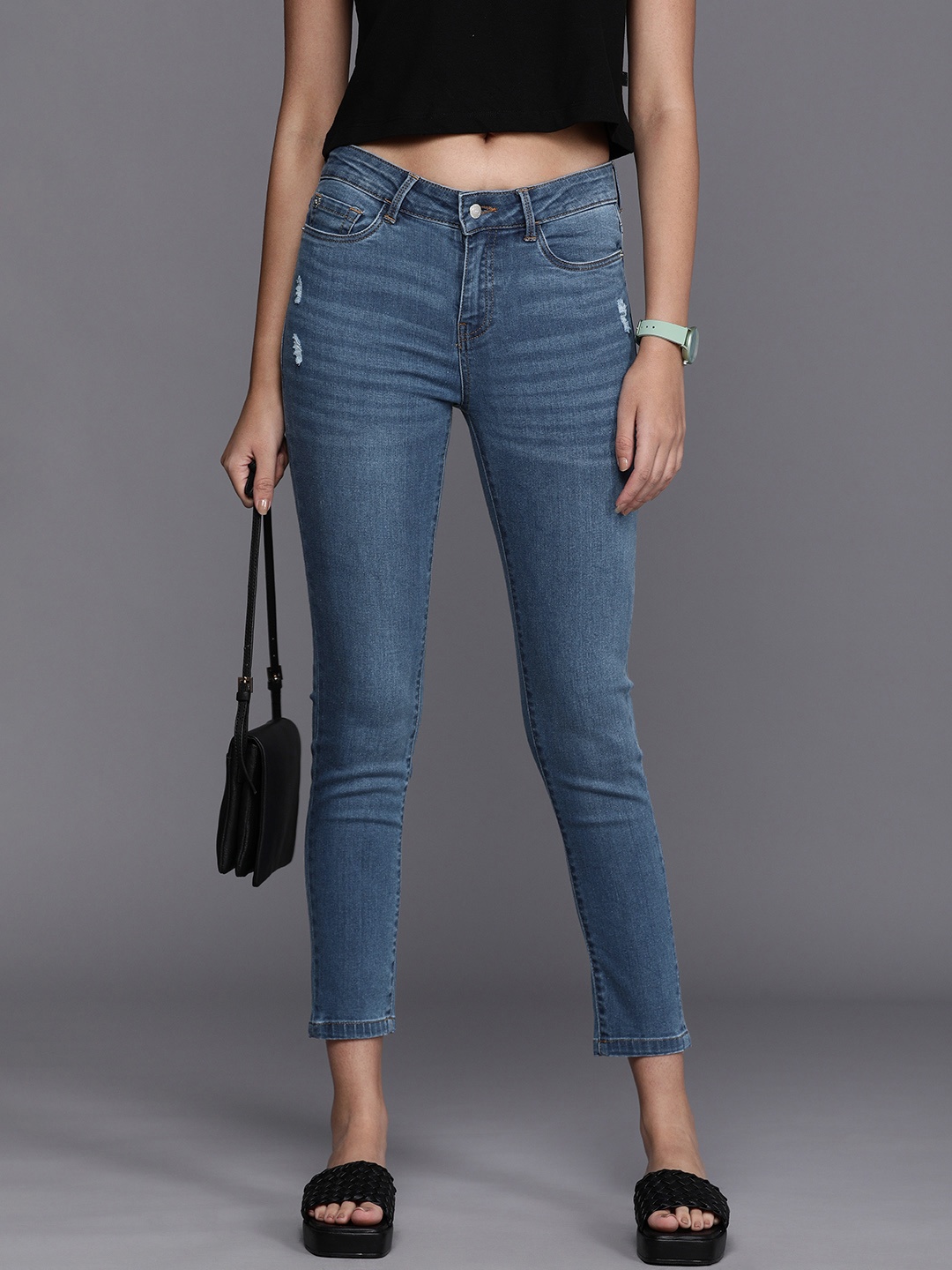 

Allen Solly Woman Women Blue Kelly Skinny Fit Low Distress Light Fade Stretchable Jeans