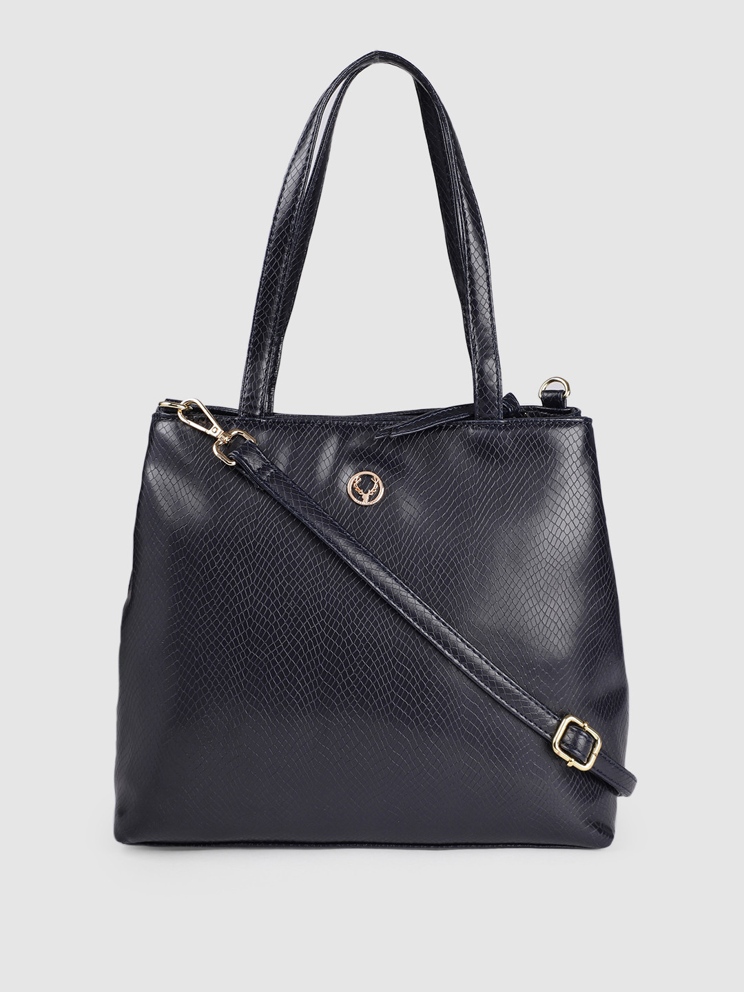 

Allen Solly Navy Blue Textured Structured Handheld Bag