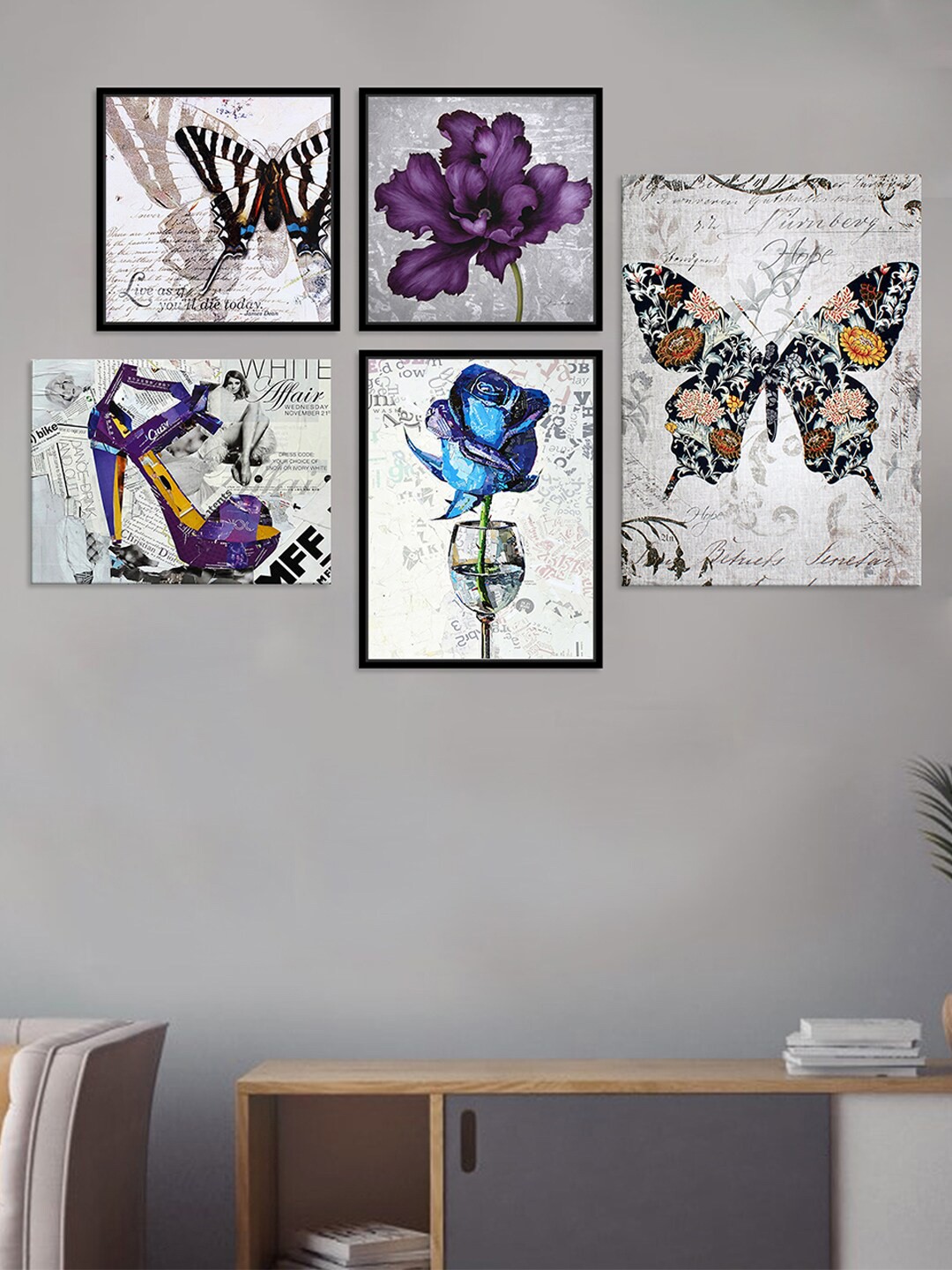 

Art Street Set Of 5 Cinderella Butterfly Canvas Wall Art, White
