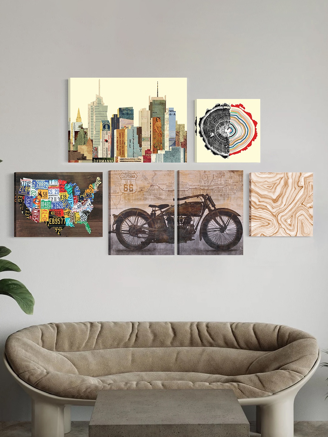 Art Street Set Of 6 California US 66 Motorbik Wall Art, White