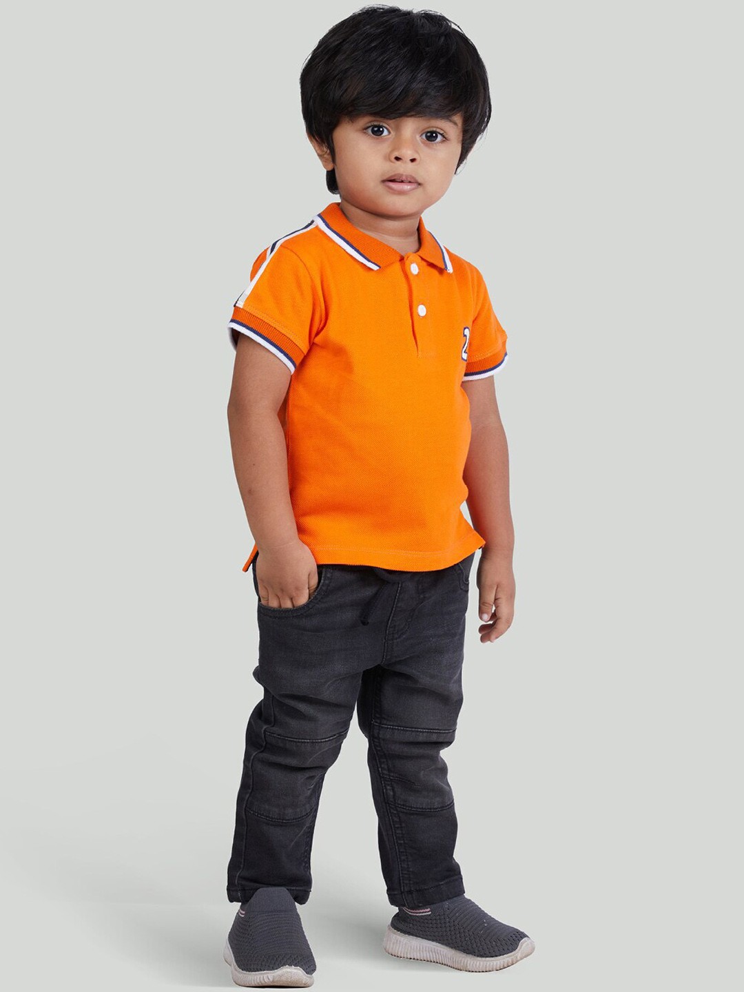 

Zalio Boys Orange & Grey Pure Cotton T-shirt with Denim Jeans