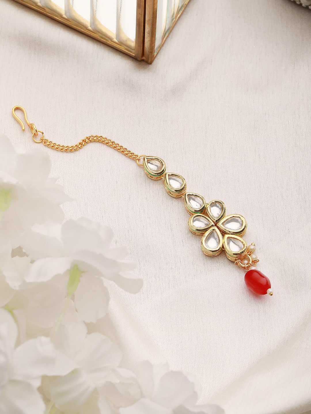 

Saraf RS Jewellery Gold-Plated & Kundan Stone-Studded Maang Tikka
