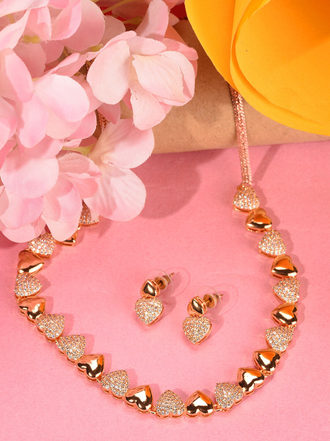 

Saraf RS Jewellery Gold-Plated White AD Studded Heart Shaped Jewellery Set