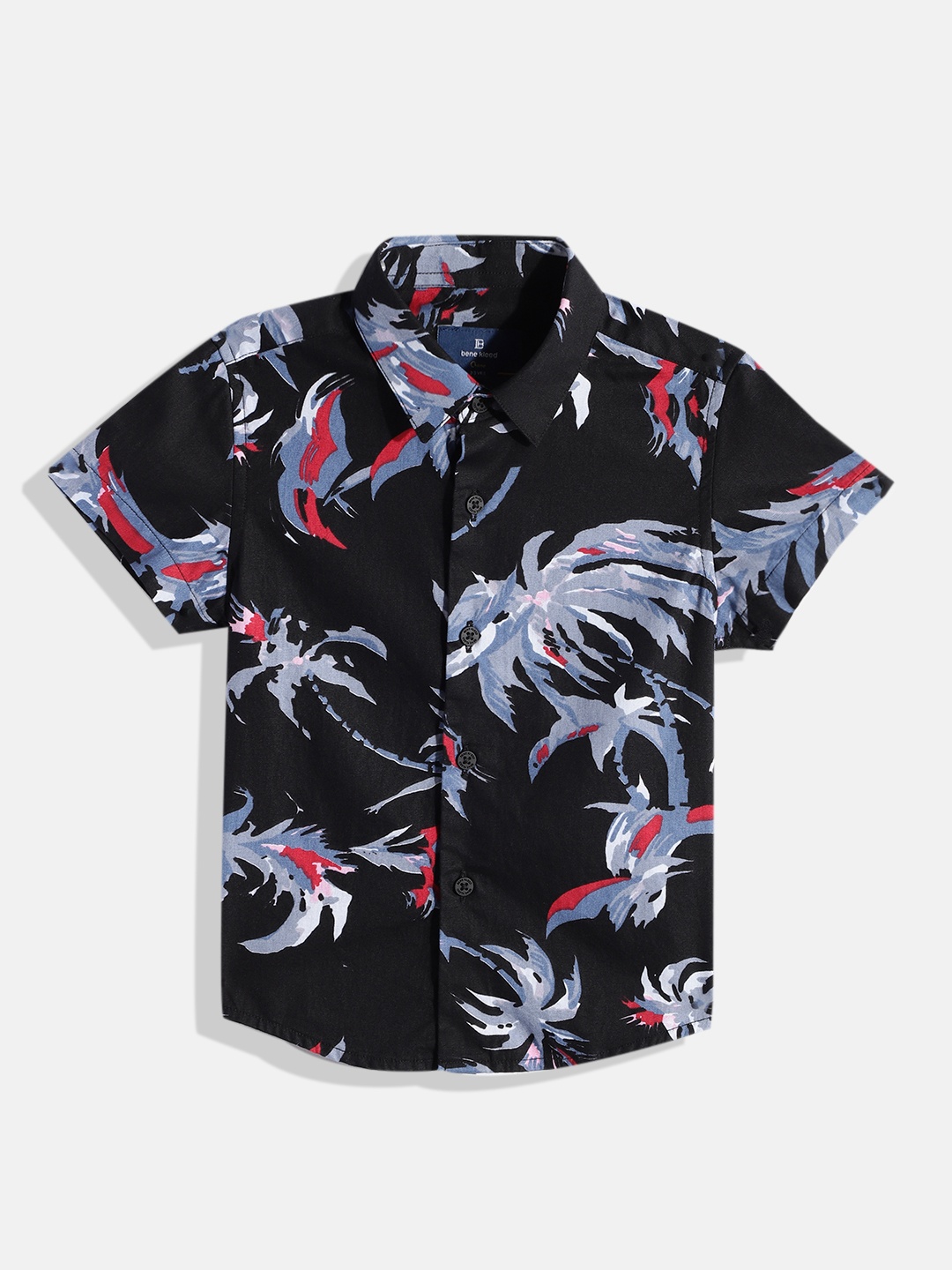 

Bene Kleed Boys Black Standard Slim Fit Floral Printed Cotton Casual Shirt